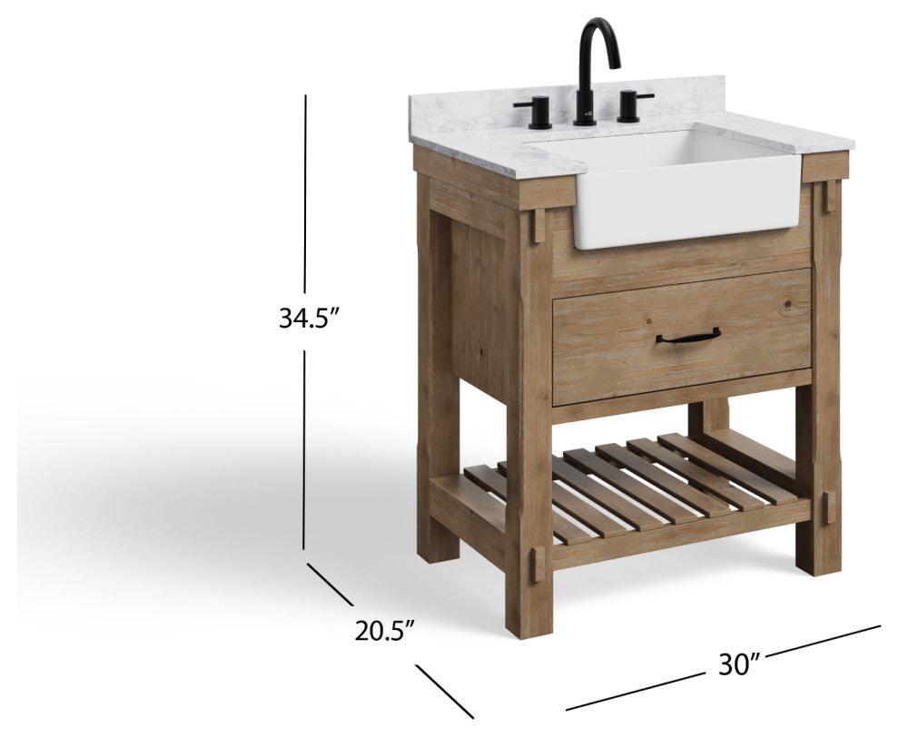 Bosque Bath Vanity, Weathered Fir, 30", Single Sink, Farmhouse, Freestanding