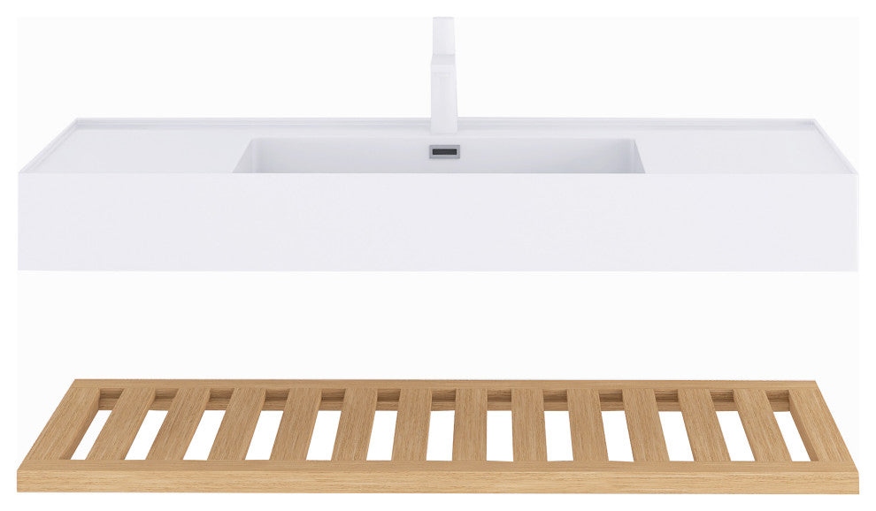 Wall-Mounted Bathroom Vanity With White Rectangular Acrylic Integrated Basin, 48"