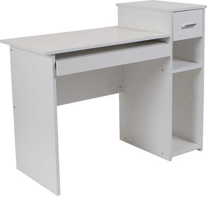 Highland Park White Computer Desk With Shelves and Drawer