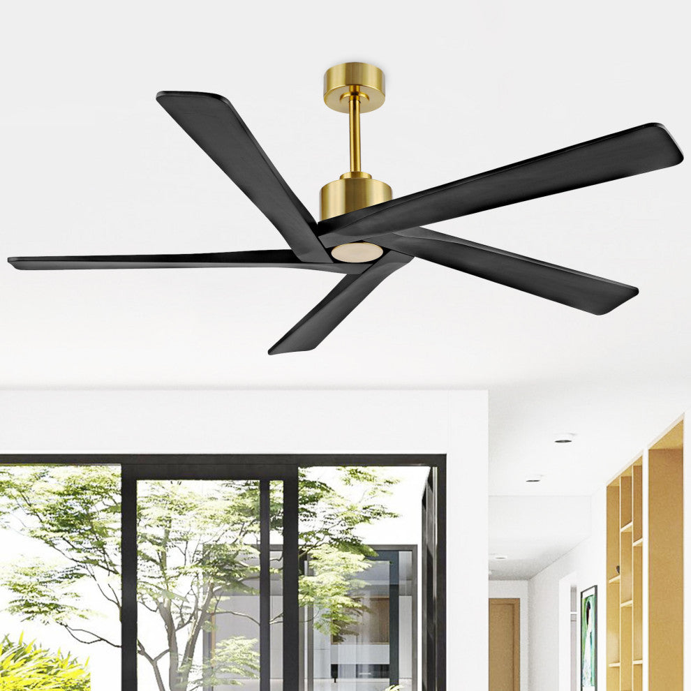 54" Reversible 5-Blade DC Motor Ceiling Fan With Remote Control, Gold/Black/