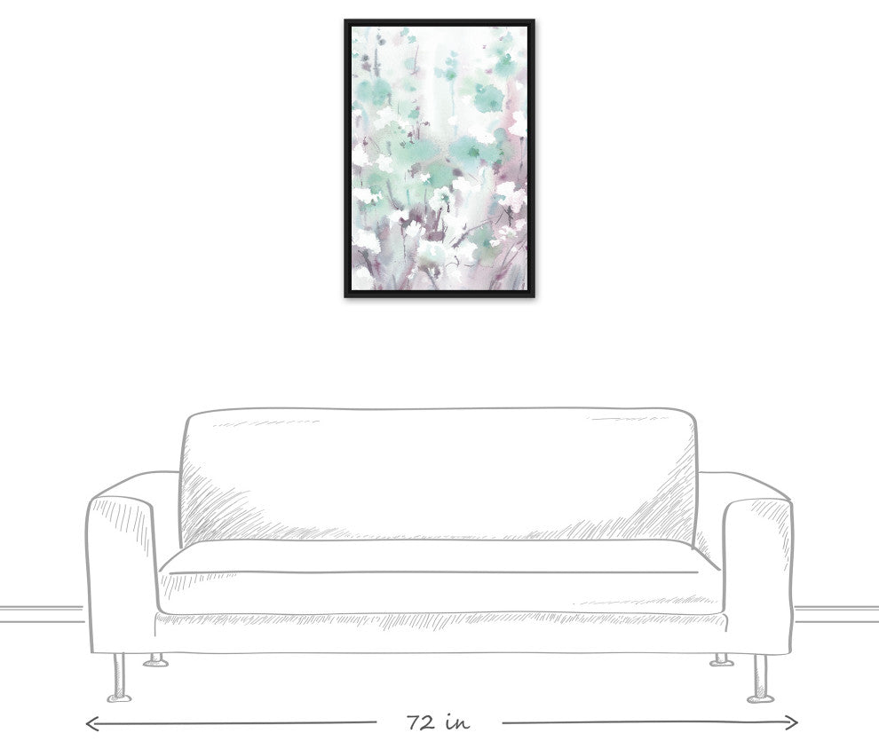 Hazy Mint Lilac Floral 2 20x30 Black Floating Framed Canvas