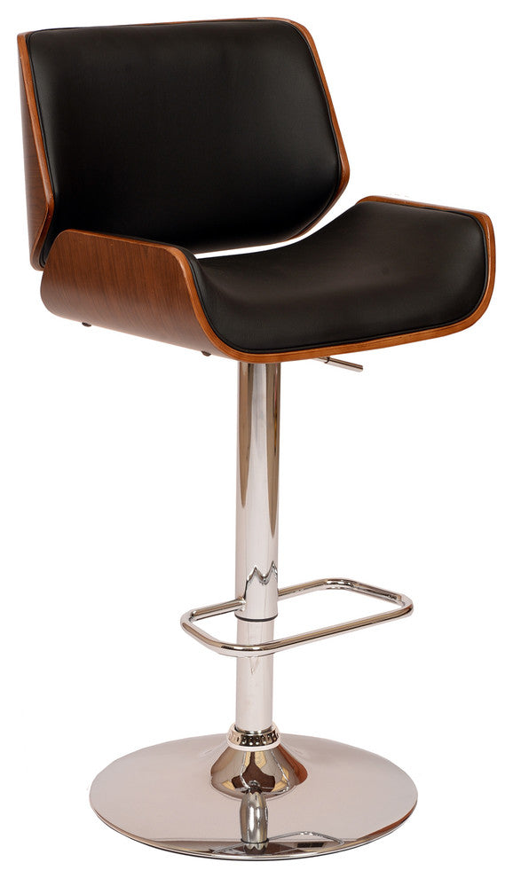 Mattis Swivel Barstool, Black PU/Walnut Veneer and Chrome Base