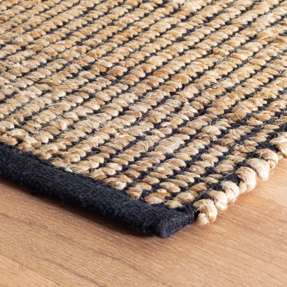 Dash & Albert Gridwork Black Handwoven Jute Rug, Black, Runner-2'6" x 8'