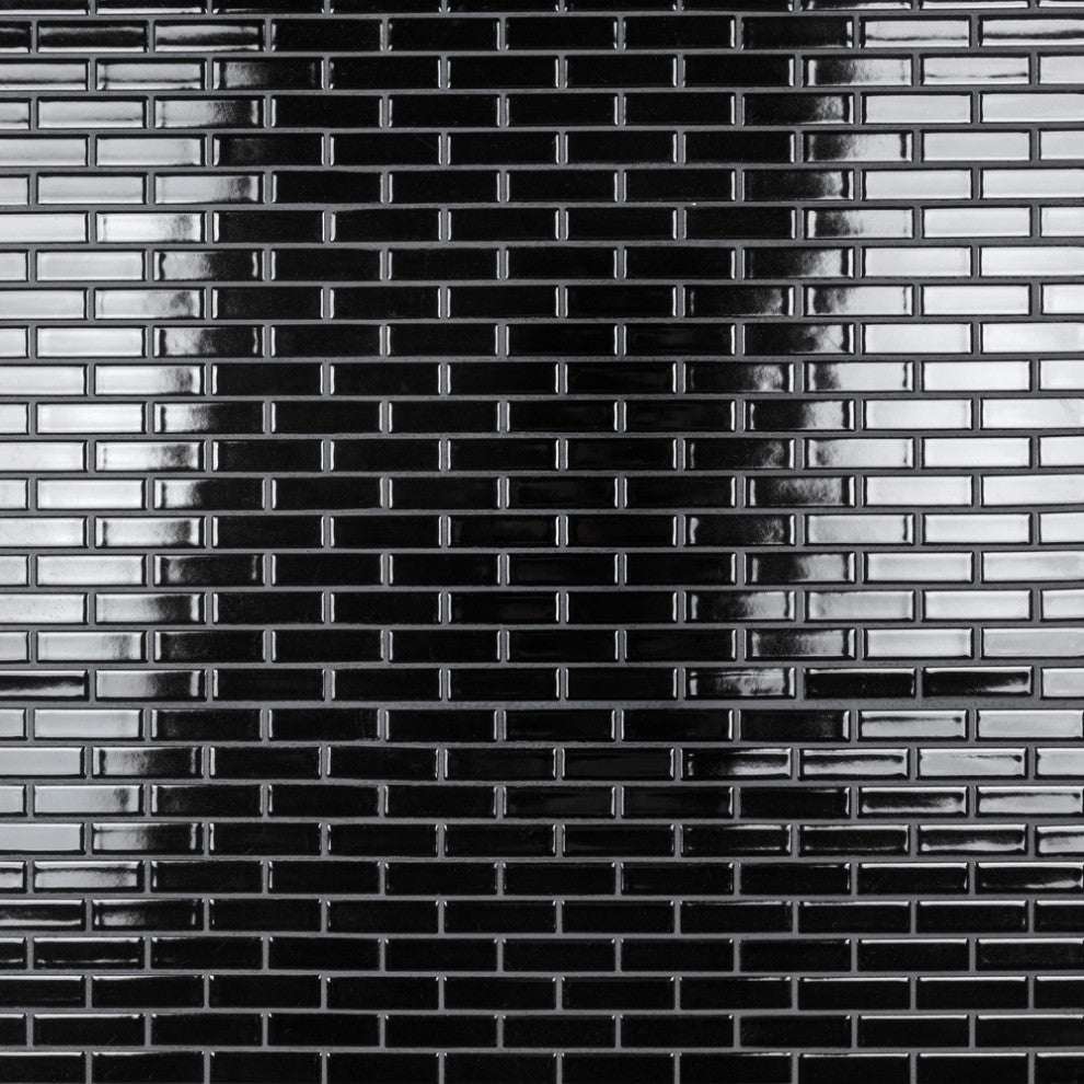 Metro Brick Subway Glossy Black Porcelain Floor and Wall Tile