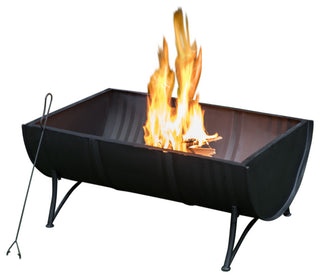 35" Rectangular Outdoor Metal Woodburning Barrel Firepit