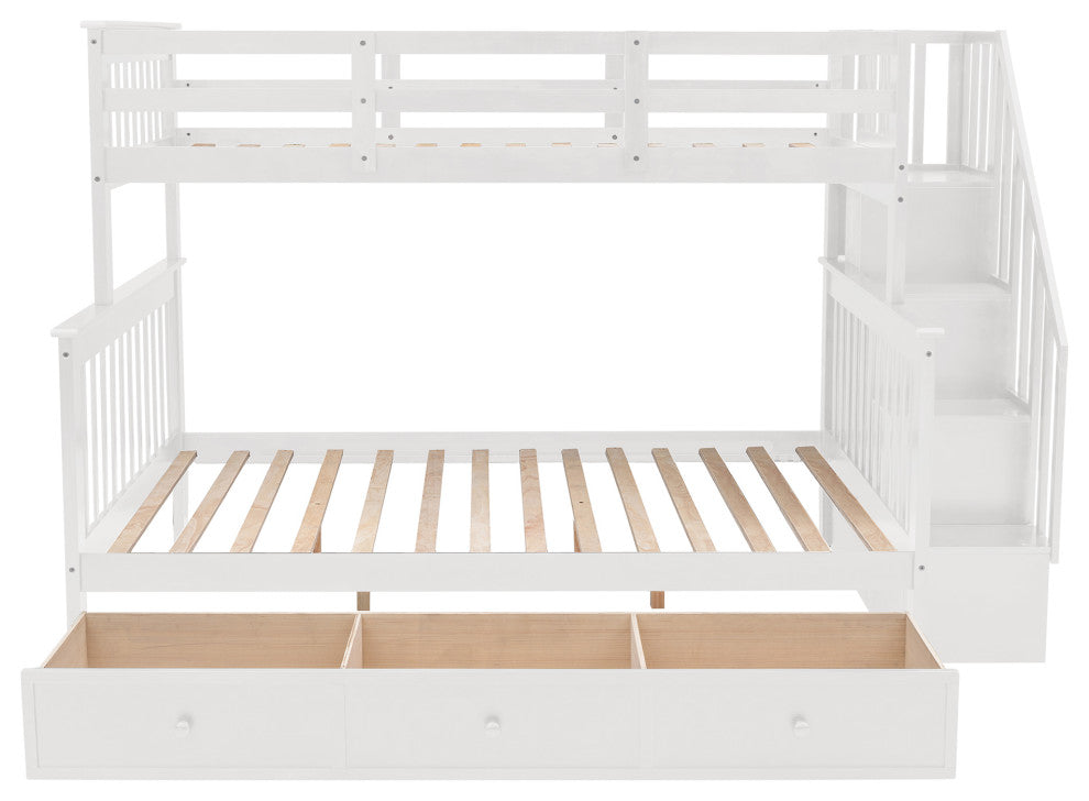 Gewnee Stairway Twin-Over-Full Bunk Bed with Drawer in White