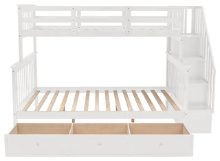 Gewnee Stairway Twin-Over-Full Bunk Bed with Drawer in White