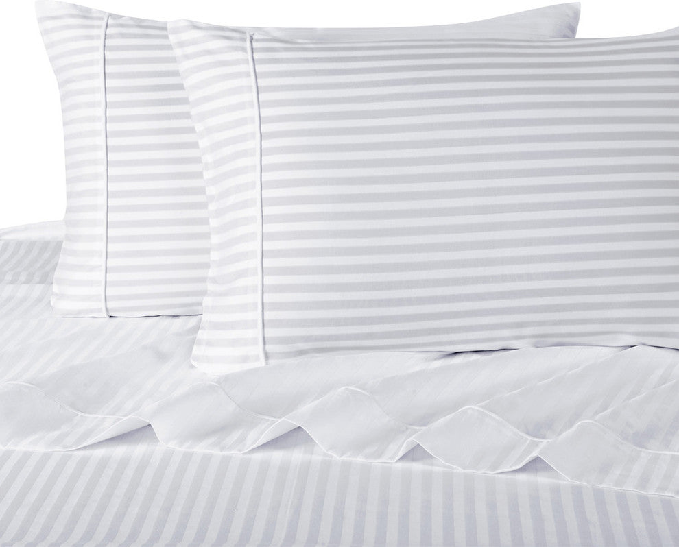 300 Thread Count Egyptian Cotton Stripe Duvet Cover Set, King, White