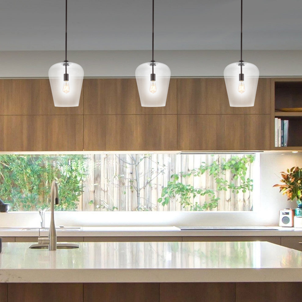 Hayes 11.25" 1-Light Iron/Glass LED Pendant, Oil Rubbed Bronze/Clear