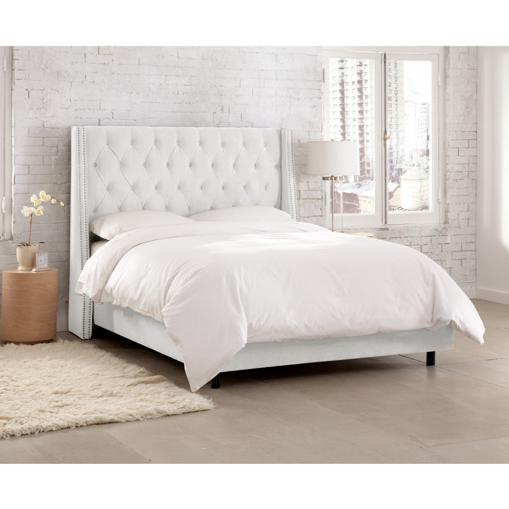 Williams King Nail Button Tufted Wingback Bed, Velvet White