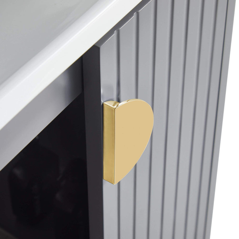 Venezian Single Bathroom Vanity, Rock Gray, 30", Satin Brass Handles, One Sink