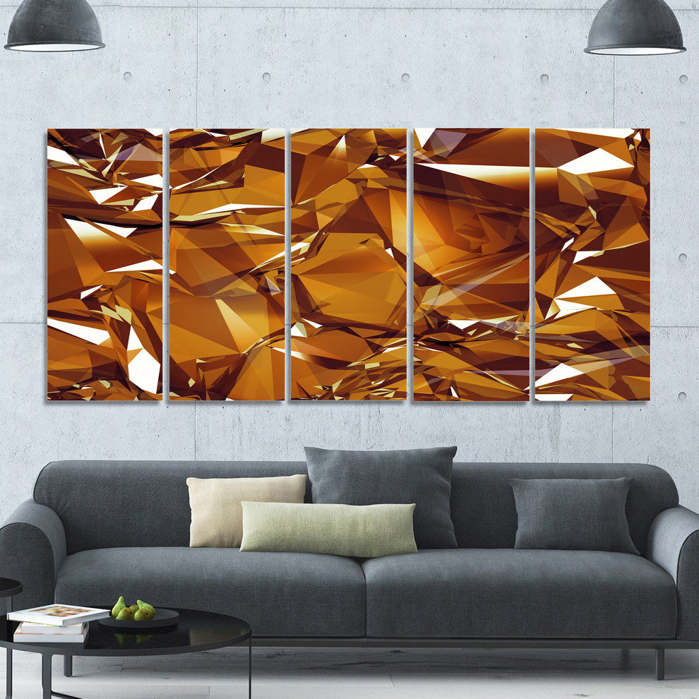 3D Gold Crystal Background, Abstract Canvas Wall Art, 60"x28", 5 Panels