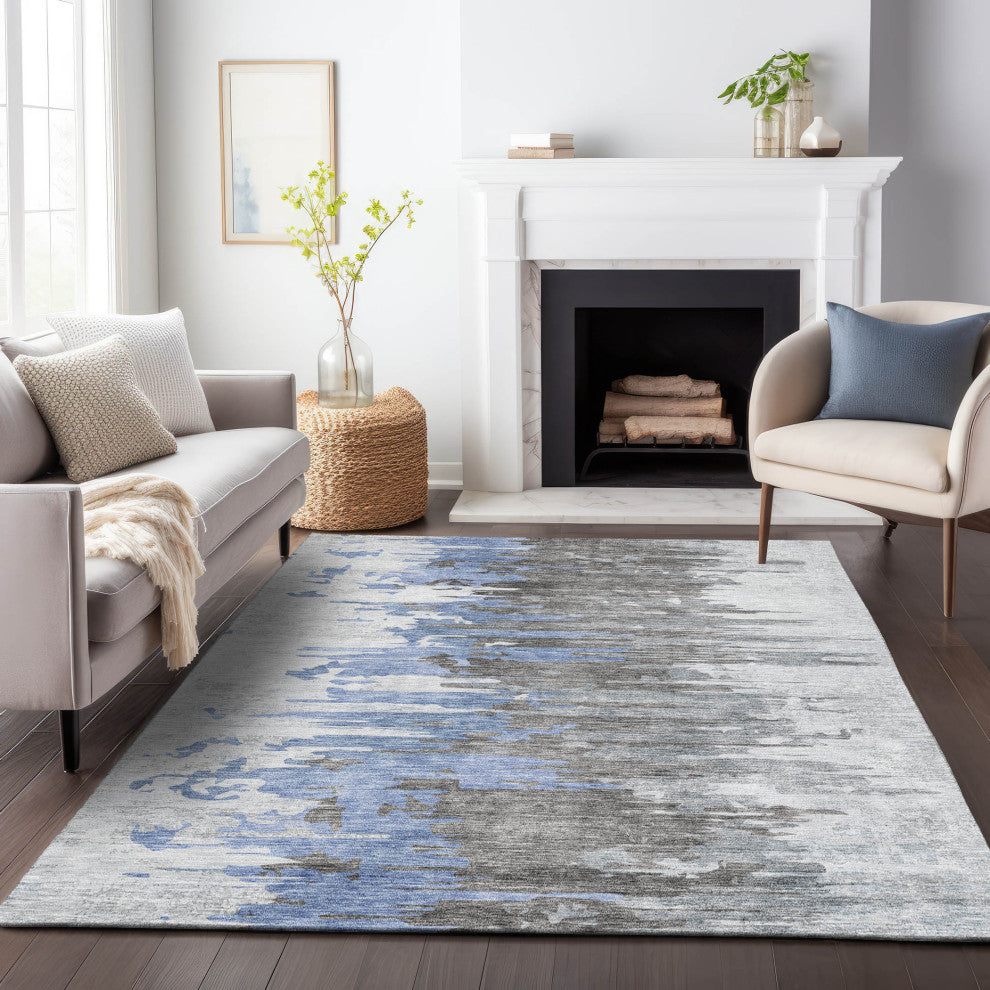 Premium Machine Washable Mayfield AMF704 Blue 5' x 7'6" Rug