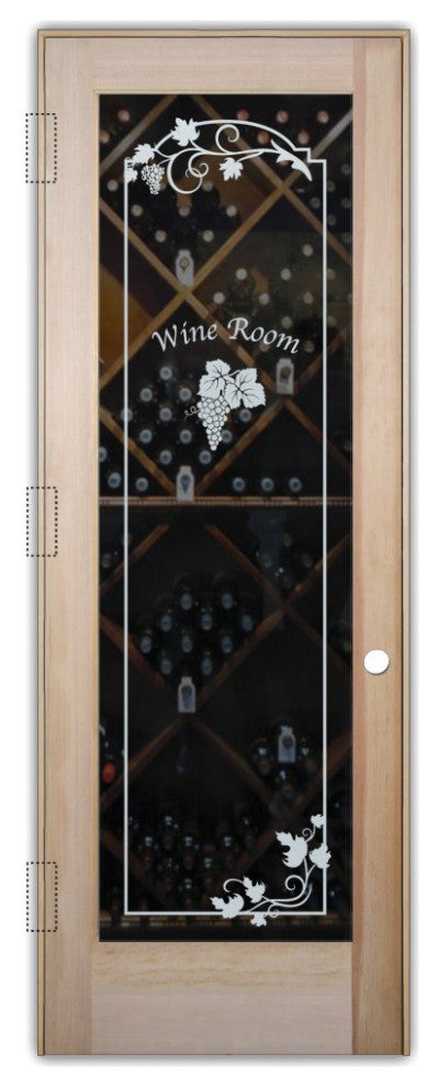Wine Door - Grape Cluster Grape Ivy with Text - Douglas Fir (stain grade) -...