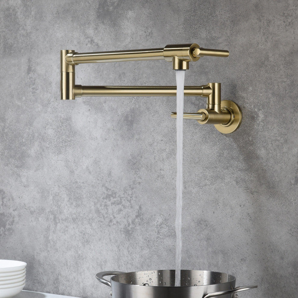 Wellfor Pot Filler Faucet Wall Mount, 4 GPM Flow Rate, Brushed Gold