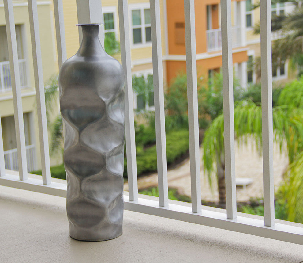 Silver Finish Aluminum Hammered Indoor/Outdoor Vase