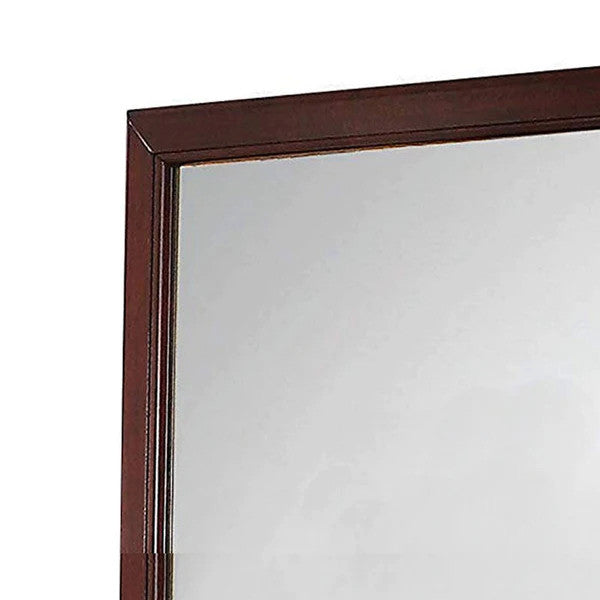 Benzara BM205580 Transitional Style Mirror with Wooden Frame, Brown and Silver