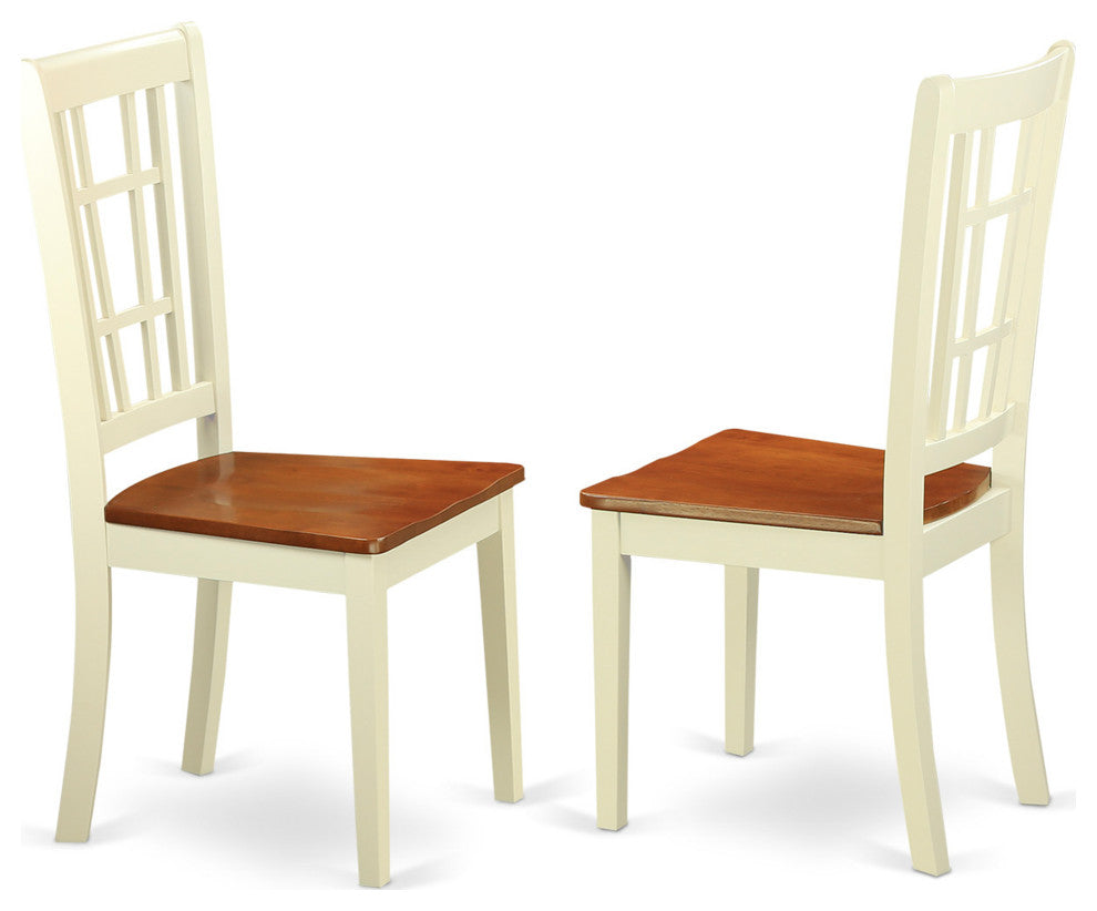 5Pc Dinette Set, Rectangle Table, 4 Chairs, Hard Wood Seat, Buttermilk, Cherry