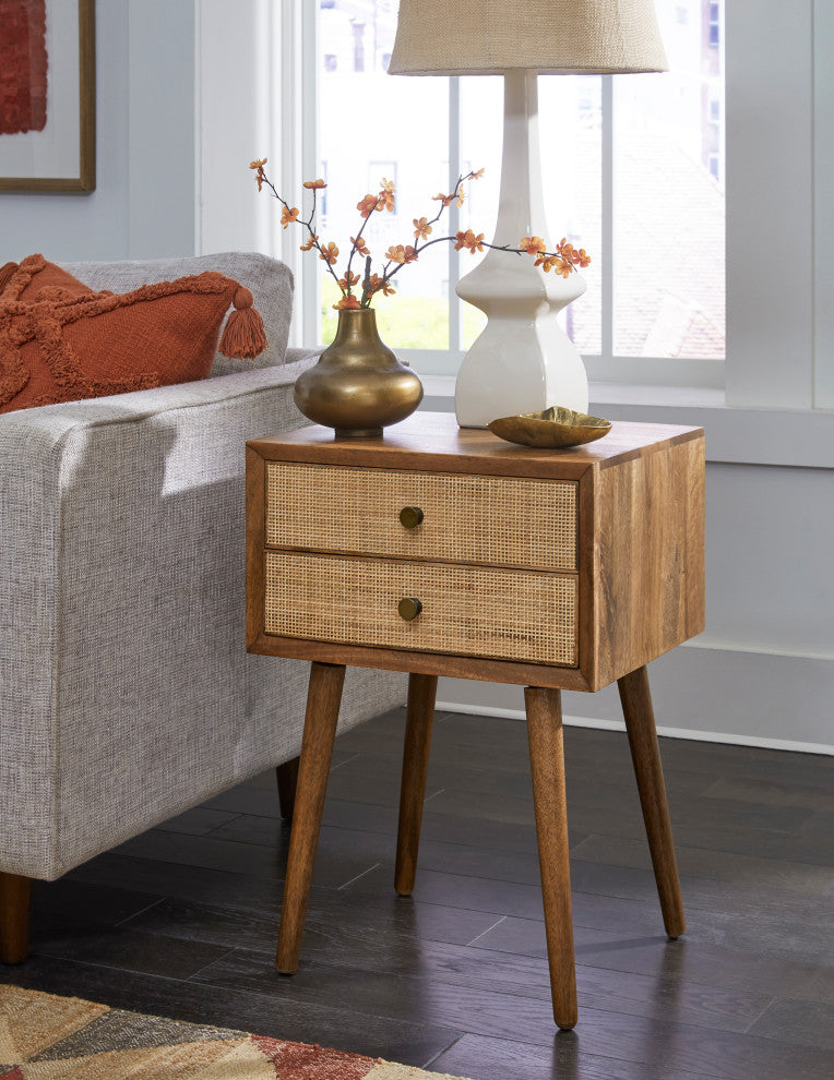 Dylan 2 Drawer Solid Wood End Table, Chestnut