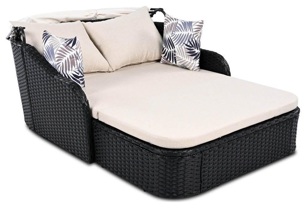 TATEUS 79.9" Outdoor Sunbed , Beige+black