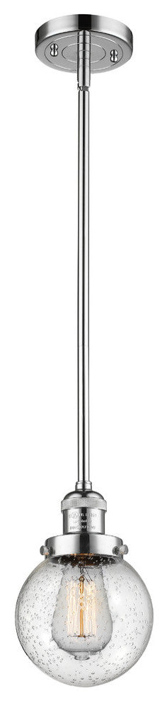 1-Light Beacon 6" Mini Pendant, Polished Chrome, Glass: Seedy