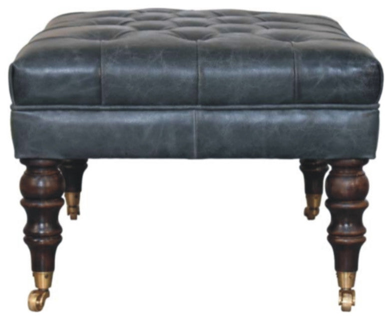 Ottoman Upholstered Buffalo Teal Leather With Castor Legs Artisan Furniture
