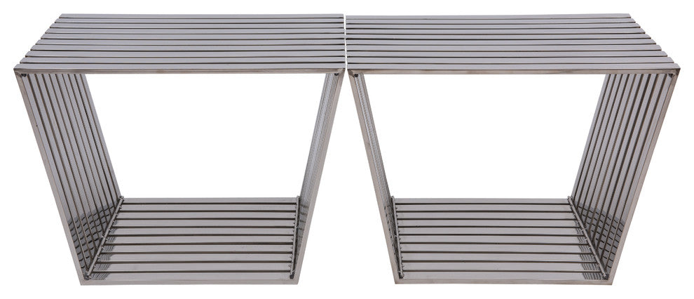 LeisureMod Modern Stainless Steel Trapezium Bench, Set of 2