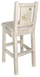 Homestead Barstool With Back, With Laser Engraved Wolf, Clear Lacquer Finish, La