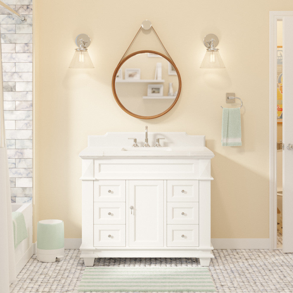 Elizabeth 42" Bathroom Vanity, White, Quartz