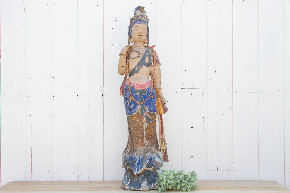 Antique Polychrome Quan-Yin Statue