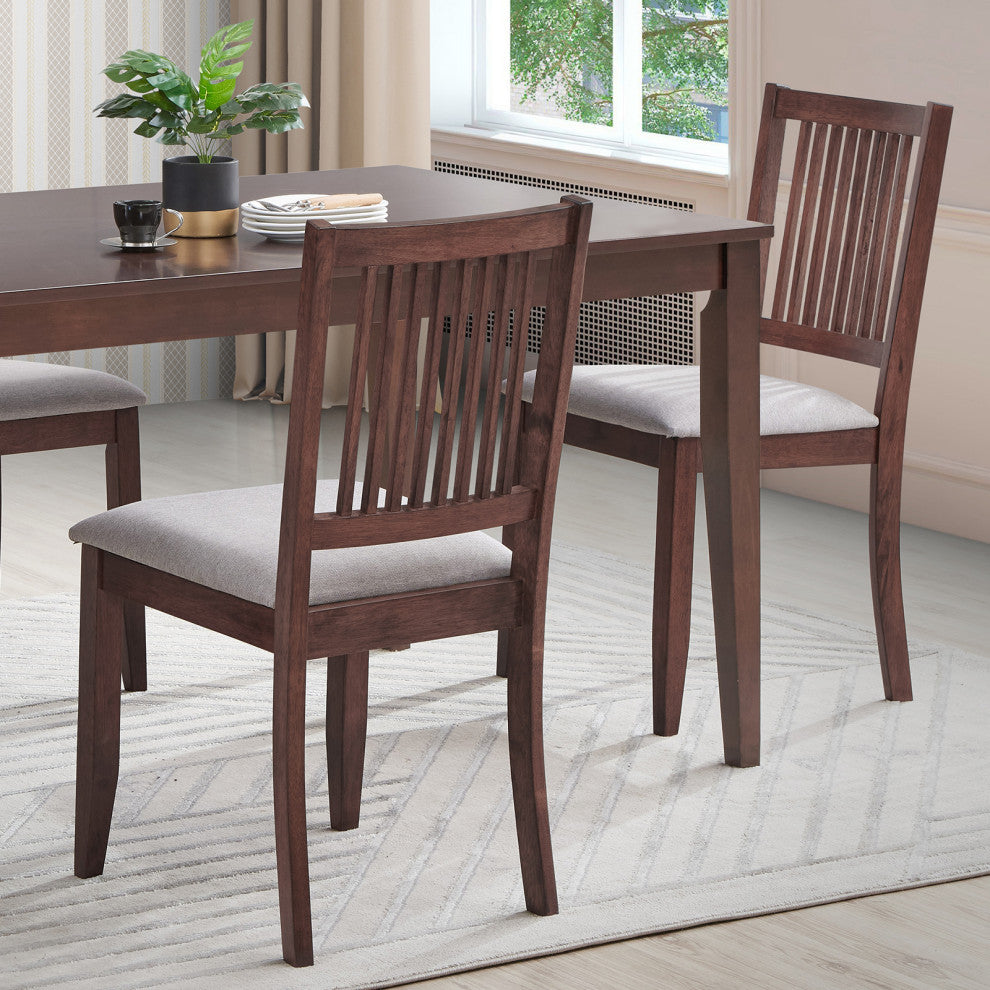 Set of 2 Slat Back Cushioned Seat Wood Chairs, Walnut