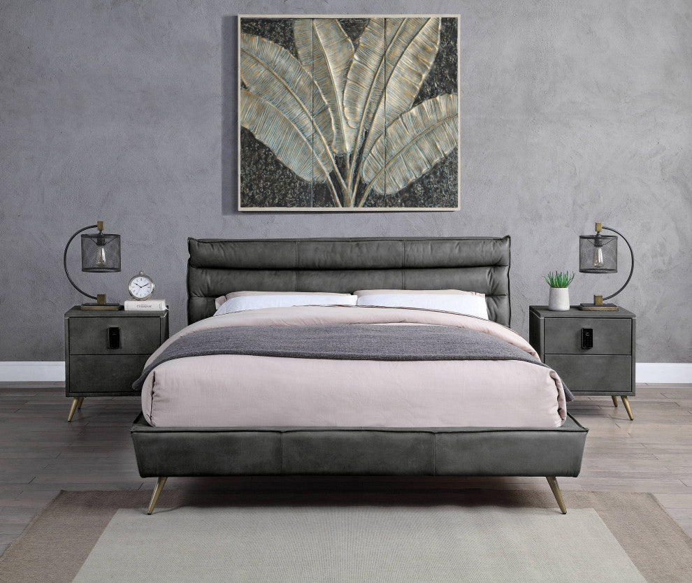 Acme Doris Queen Bed Gray Top Grain Leather