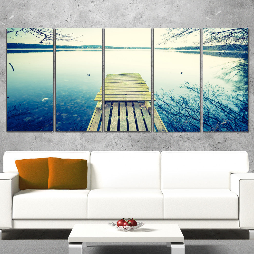 Sunset Over Tranquil Lake, Bridge Canvas Art Print, 60"x28", 5 Panels