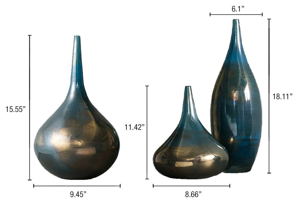 Madison Park Signature Aurora Blue and Bronze Decorative Glass Vases 3-piece set