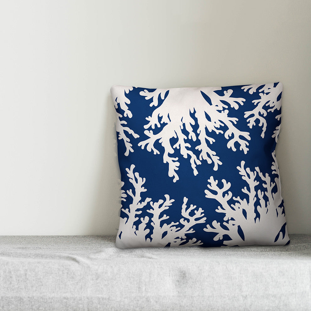 White Coral on Cobalt Blue 18x18 Throw Pillow