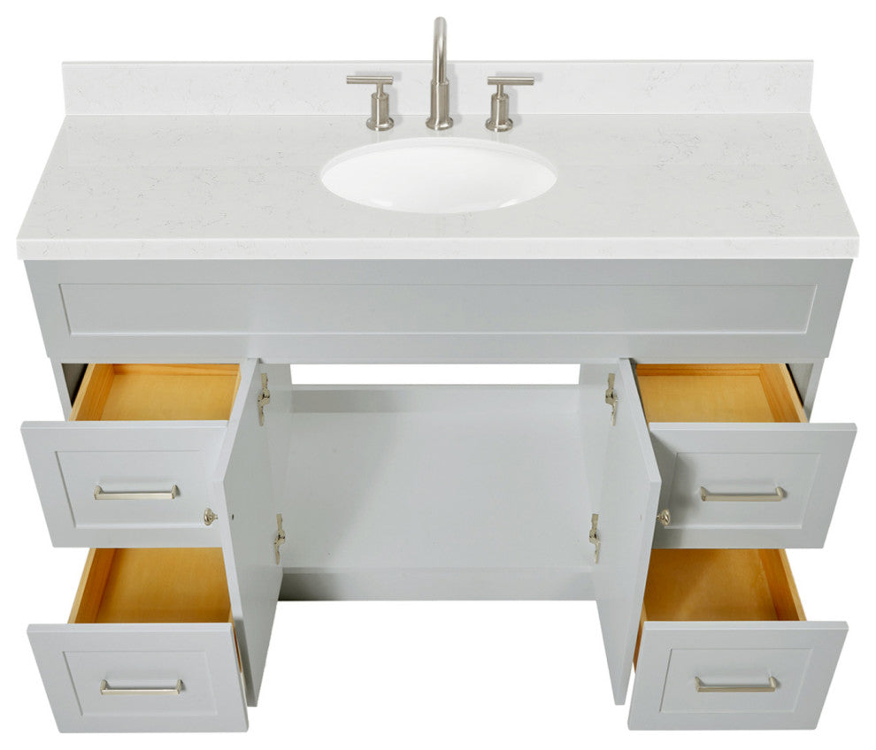 Ariel Hamlet 54" Single Oval Sink Bathroom Vanity, Carrara Quartz