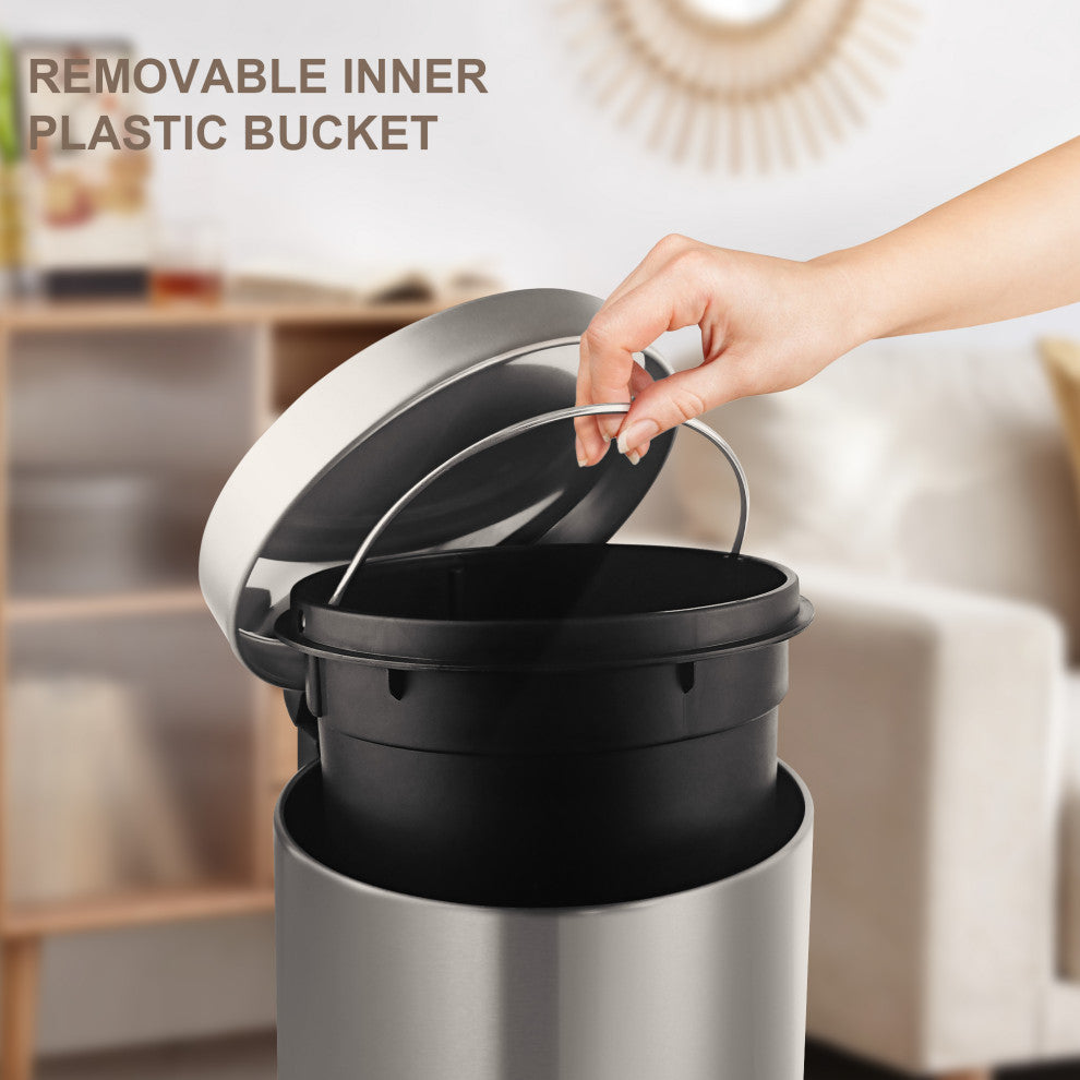 1.3 Gal. Stainless Steel Brushed Fingerprint-Resistant Round Step-on Trash Can