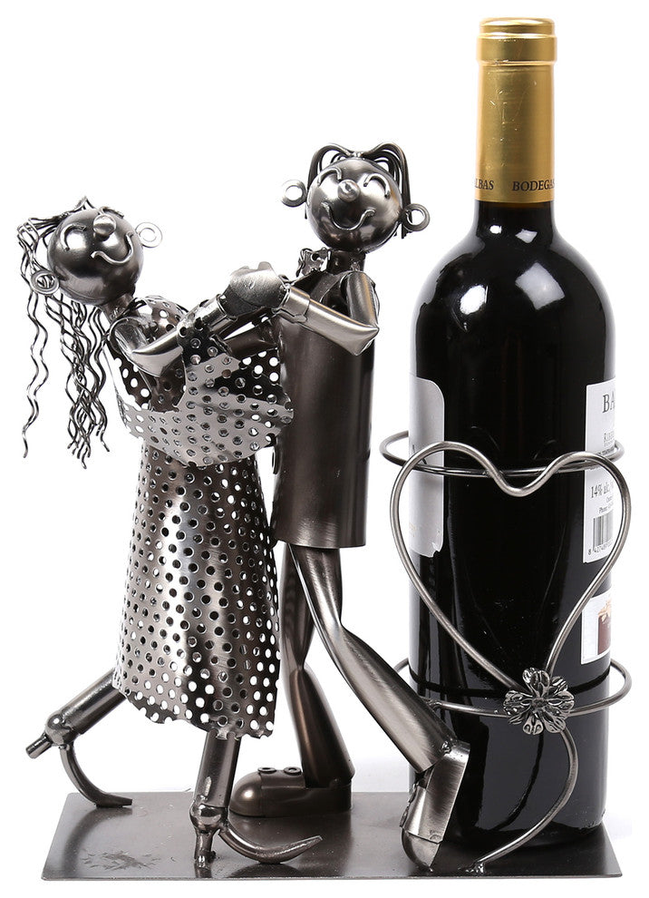 Unique Decorative Dancing Couple Iron Wine Presenter, 8x10.5"