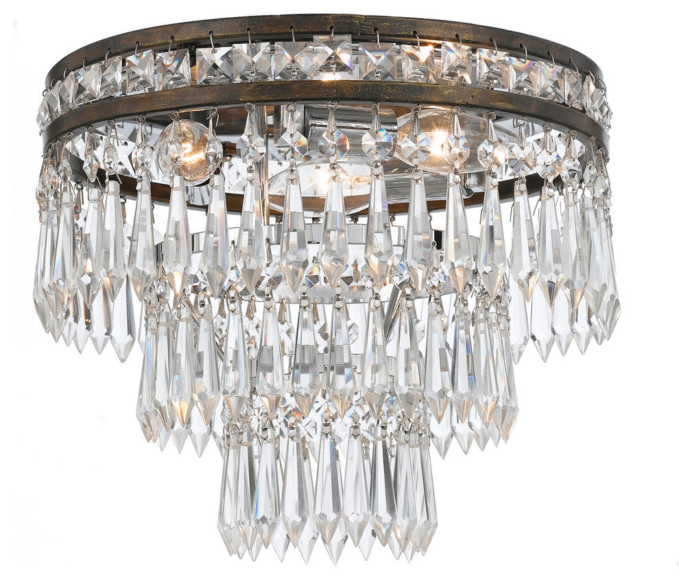 Mercer 3-Light Clear Crystal Bronze Flush Mount