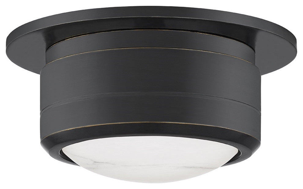 Greenport LED Small Flush Mount/Wall Sconce, Old Bronze, White Spanish Alabaster