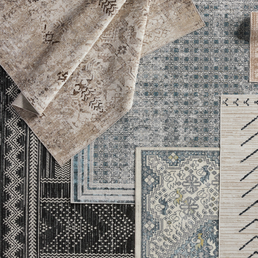 Machine Washable Vibe by Jaipur Living Allora Trellis Light Gray/ Blue Area Rug