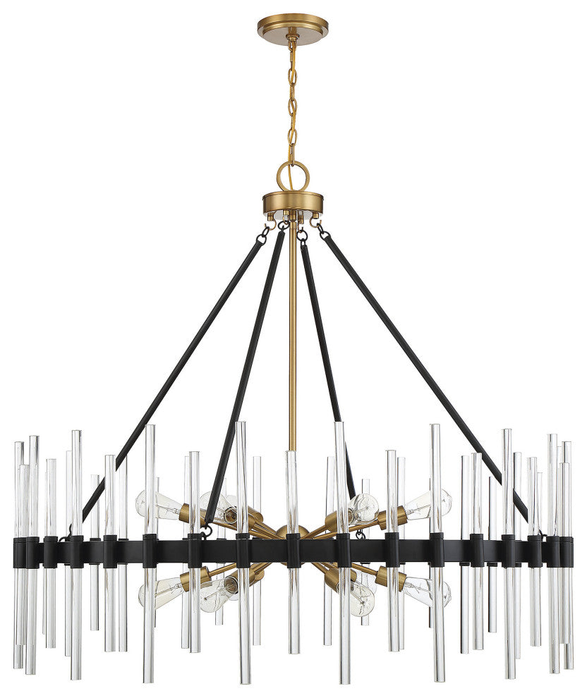 Santiago 12-Light Chandelier, Matte Black With Warm Brass Accents