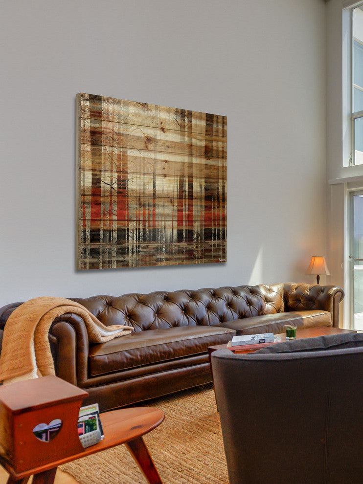 "Sunlight Through the Trunks" Print on Natural Pine Wood, 32"x32"