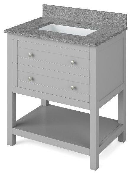 Astoria Transitional 30" Grey Vanity, Steel Grey Cultured Marble Vanity Top