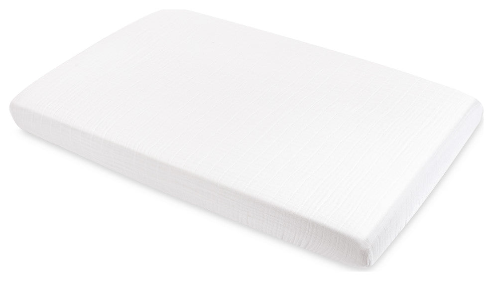 Mini Crib Sheet, GOTS Certified Organic Muslin Cotton, White