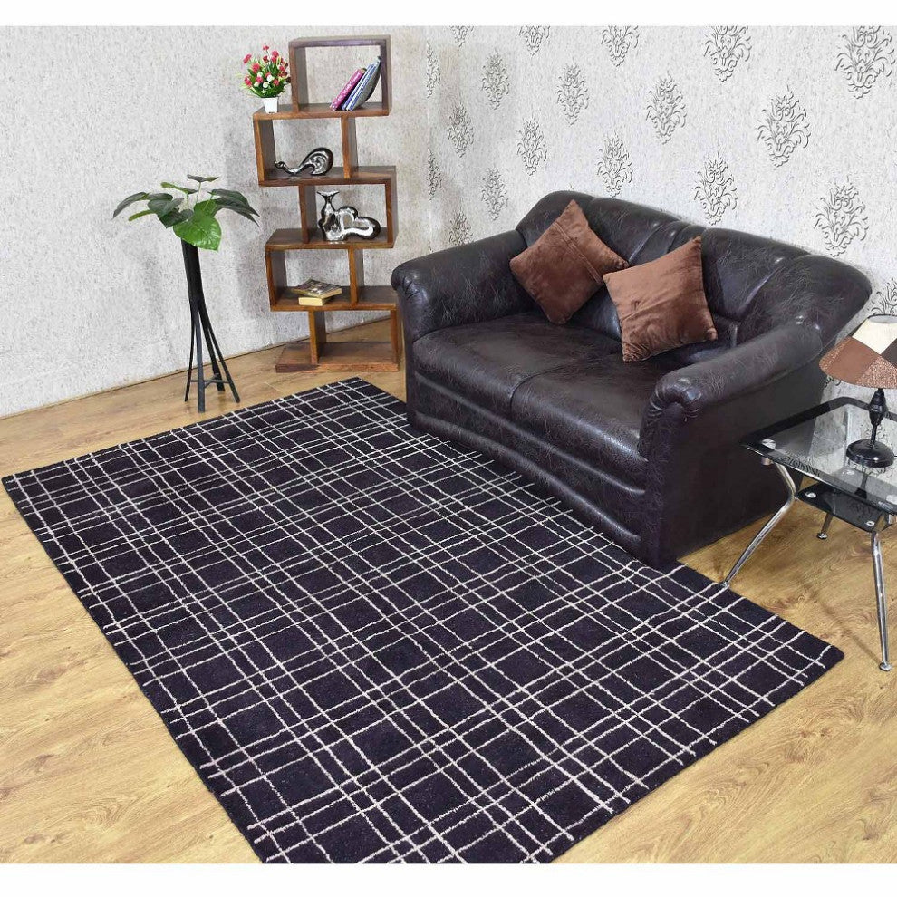 HAND KNOTTED LOOM SILK ECO-FRIENDLY RUGS-5'x8',Rectangle,Black Beige,Geometric