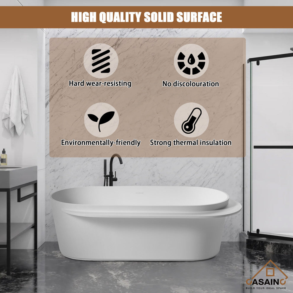71in Solid Surface Freestanding Bathtub in Matte White
