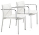 Set of Two Chrome White Faux Leather Armchairs