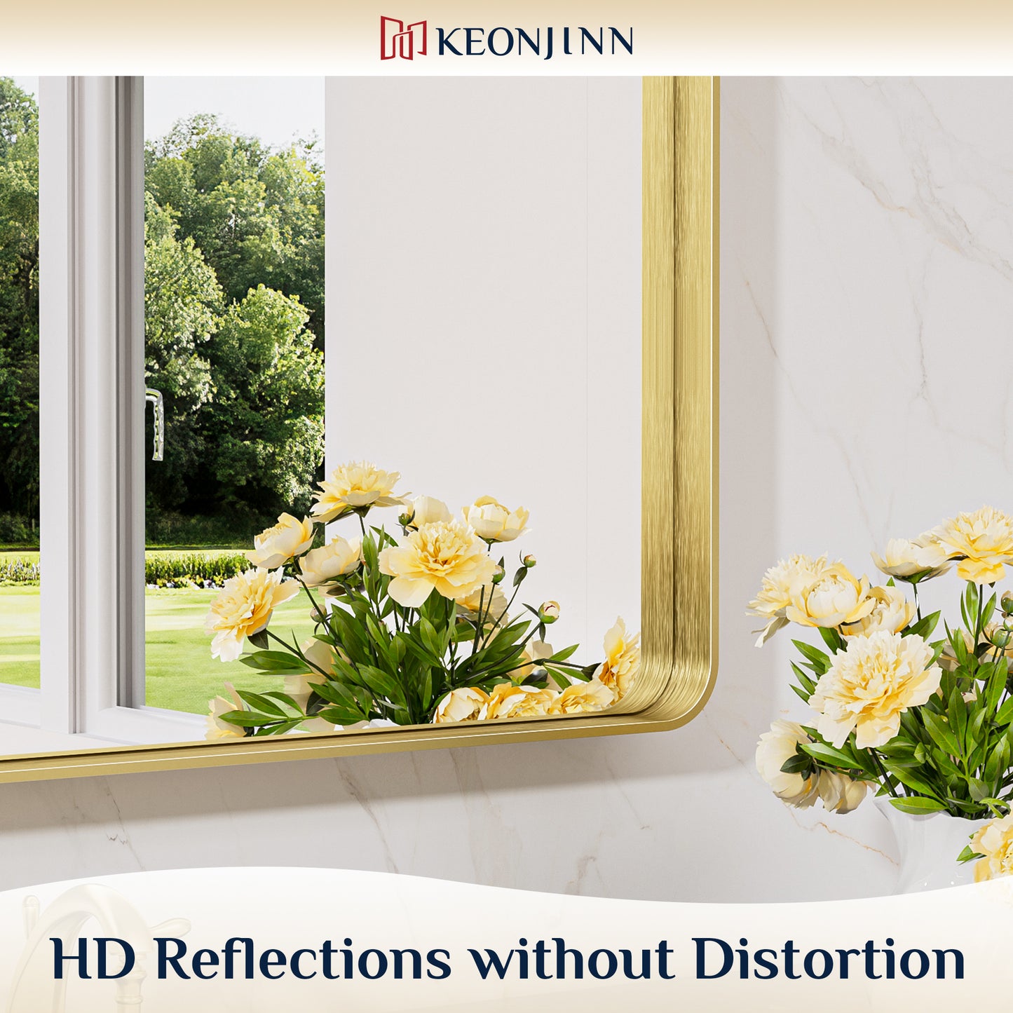 Metal Frame Decorative Rectangular Wall Mount Mirror, Gold, 48"x30"
