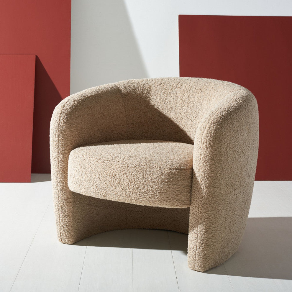 Safavieh Couture Everly Boucle Barrel Back Accent Chair, Light Brown